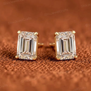 2Ct Emerald Cut Diamond Earrings, Solitaire Emerald Cut Moissanite Earrings, Everyday Diamond Earrings, Emerald Diamond Studs,Gift for Women
