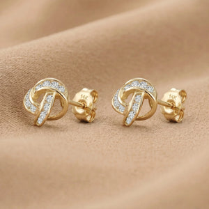 Solid 14K Gold Brilliant CZ Love Knot Twist Studs, 7Mm, with Pushbacks
