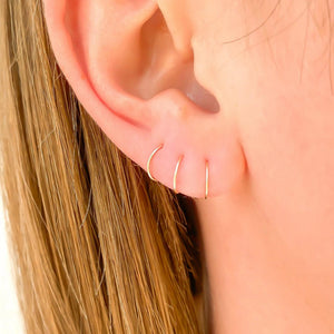 Elegant 14K Solid Gold Huggie Hoop Earrings - Dainty Minimalist Design, Available in Singles or Sets.
