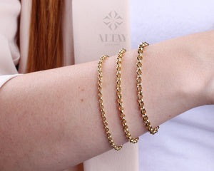 14K Gold Rolo Chain Bracelet, 3Mm 4Mm 5Mm Gold Link Belcher Chain Bracelet, Link Charm Bracelet, Minimal Delicate round Bracelet, Woman, Men