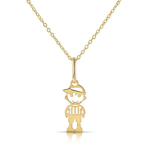 Stunning 14K Yellow Gold Little Boy Pendant with Elegant 18" Necklace.