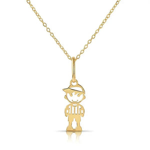 Stunning 14K Yellow Gold Little Boy Pendant with Elegant 18" Necklace.