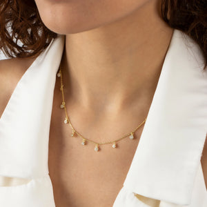 Silver Dangling CZ Diamonds Necklace in 18K Gold, Minimalist Diamond Drop Station Necklace, Layering Diamonds Necklace, Jewelry for Women
