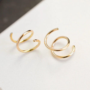 Elegant 14K Solid Gold Spiral Threader Earrings - Perfect Double Hoop Huggie Design for Sensitive Ears.