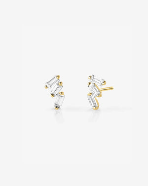 Triple Baguette Lab Diamond Stud Earrings - Elegant Sparkle for Any Occasion.