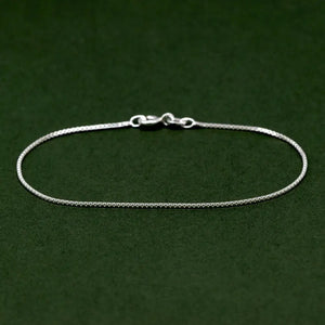 Dainty 0.9mm Sterling Silver Box Chain Bracelet for Women - Elegant and Versatile Jewelry Piece.