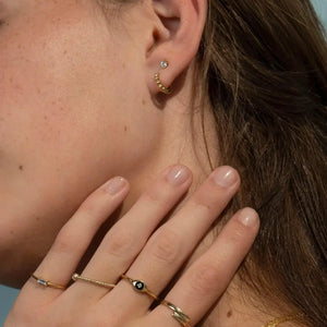 Dainty 14K Gold Beaded Huggie Hoop Earrings - Elegant Solid Gold Pair.