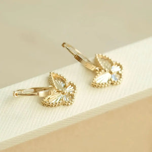 Dainty 14K Solid Gold Butterfly Huggie Hoop Earrings for Women.