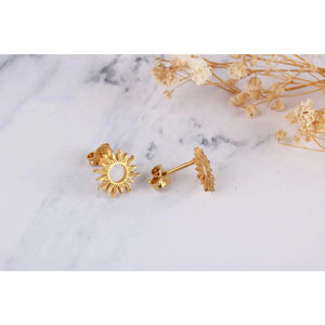 Dainty 14K Solid Gold Sun Stud Earrings - Perfect Celestial Gift for Her.