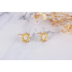 Dainty 14K Solid Gold Sun Stud Earrings - Perfect Celestial Gift for Her.