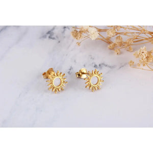 Dainty 14K Solid Gold Sun Stud Earrings - Perfect Celestial Gift for Her.