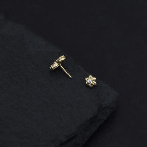 Dainty 14K Solid Gold Tiny Heart & Flower Flat Back Stud Earrings for Cartilage, Conch, Helix & Tragus.