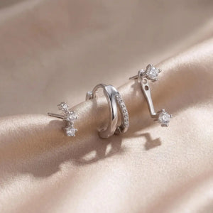 Dainty 18K Gold Filled CZ Stud & Hoop Earring Stack Set - Minimalist Cartilage Style.