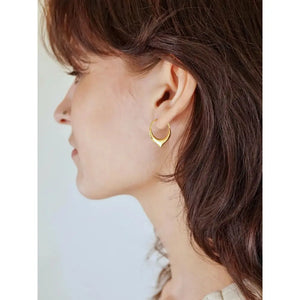 Dainty 18K Gold Petal Hoop Earrings - Tiny 14mm Floral Sleeper Hoops.