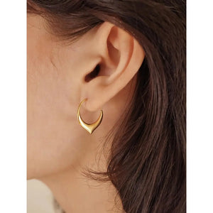 Dainty 18K Gold Petal Hoop Earrings - Tiny 14mm Floral Sleeper Hoops.