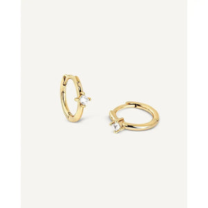 Dainty 925 Sterling Silver Gold CZ Diamond Huggie Hoop Earrings Set - Tiny Minimalist Design.
