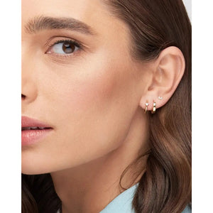 Dainty 925 Sterling Silver Gold CZ Diamond Huggie Hoop Earrings Set - Tiny Minimalist Design.