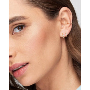 Dainty 925 Sterling Silver Gold CZ Diamond Huggie Hoop Earrings Set - Tiny Minimalist Design.