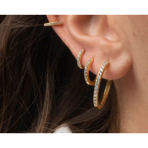 Dainty CZ Hoop Earrings: 18K Gold Sterling Silver Pave Hoops