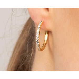 Dainty CZ Hoop Earrings: 18K Gold Sterling Silver Pave Hoops