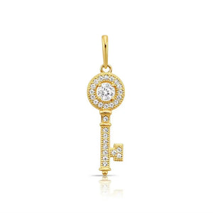 Dainty Handmade 14K Solid Yellow Gold CZ Key Pendant Necklace with Elegant Cable Chain.
