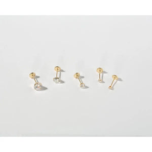 Dainty 14K Solid Gold Tiny Round CZ Diamond Screw Back Stud Earrings.