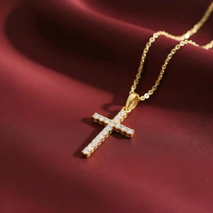 Dazzling 14K Yellow Gold CZ Cross Pendant Necklace with 18" Cable Chain.