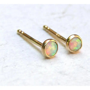 Dazzling 14K Yellow Gold Opal Stud Earrings - Adorable 3mm White Opal for Everyday Elegance and Special Occasions.