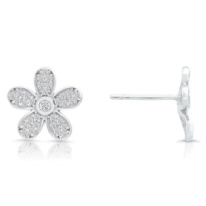 Dazzling CZ Daisy Flower Stud Earrings in Elegant Sterling Silver.