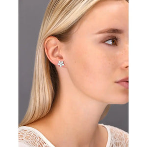 Dazzling CZ Daisy Flower Stud Earrings in Elegant Sterling Silver.