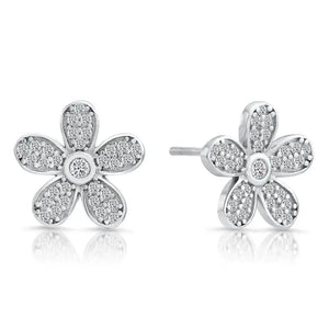 Dazzling CZ Daisy Flower Stud Earrings in Elegant Sterling Silver.