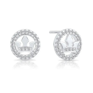 Dazzling CZ Halo Crown Stud Earrings in Sterling Silver - Barbados Elegance.