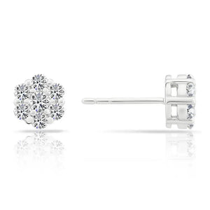 Dazzling CZ Tiny Flower Halo Sterling Silver Stud Earrings.