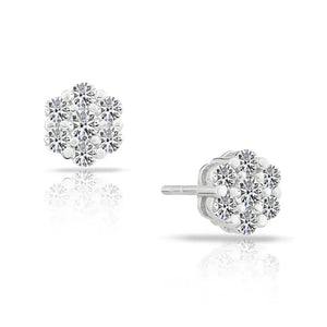Dazzling CZ Tiny Flower Halo Sterling Silver Stud Earrings.