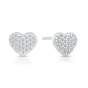 Dazzling Sterling Silver CZ Heart Stud Earrings - Perfect for Any Occasion!.