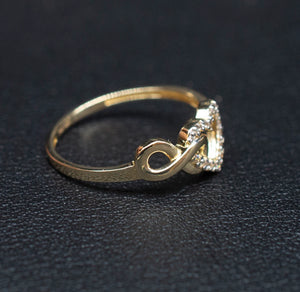 10K Real Solid Yellow Gold Infinity Heart Ring, 10K Solid Gold Women Heart Ring, Infinity Symbol Gemstone Gold Ring, Valentine'S Day