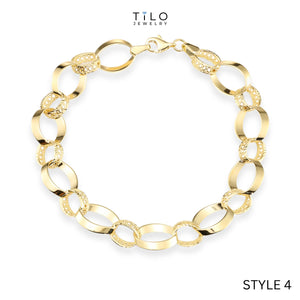 Puff Mariner Heart Link Bracelets in 14K Gold, Fine Ultra Quality Chains, 7.5 Inch Real Gold Bracelets