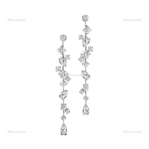 Lab Created Diamond 14Kt White Gold Long Drop Bridal Earrings