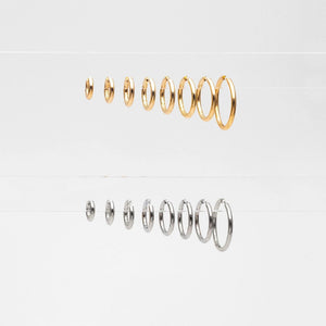 10 Pcs Gold & Silver Stainless Steel Huggie Hoop Earrings - 2.5mm Thick, 13-30mm Sizes.