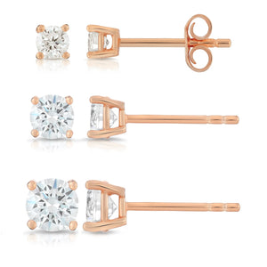 CZ Rose Gold Plated Stud Earrings in Sterling Silver