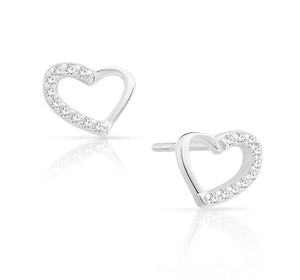 Elegant CZ Open Heart Stud Earrings in Sterling Silver.