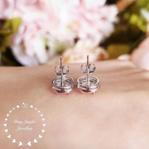 Diamond Stud Earrings, Delicate Halo Diamond Simulant Studs, 14K White Gold and Rose Gold Plated Sterling Silver, Birthday Gift with Box