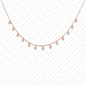 0.75Ct Lab Grown Diamond Brilliant round 13 Drop Bezel with Chain Necklace Solid 14K Gold Moissanite Station Necklace, Handmade Jewelry