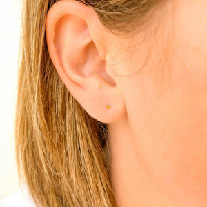 Elegant 14K Solid Gold Tiny Ball Stud Earrings - 1.9mm Minimalist Dot Design.