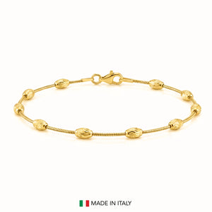 Sterling Silver Gold Plated Diamond-Cut Oval Bead Bracelet