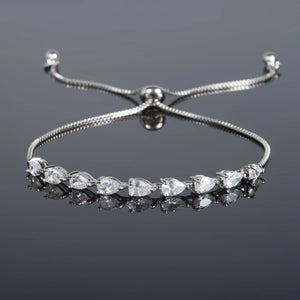 Elegant Dainty Silver CZ Slider Bracelet with Pear-Shaped Cubic Zirconia – Adjustable for Women & Girls.