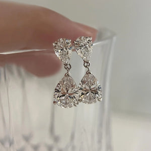 Sterling Silver CZ Teardrop Earrings: Double Drop Dangle Bridal Jewelry
