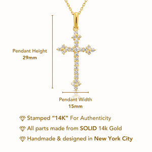 14K Yellow Gold CZ Cross Pendant Necklace