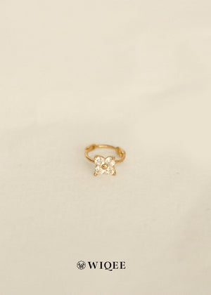 9K Solid Gold Flower Hoop Earrings, CZ Diamond Huggie Earrings