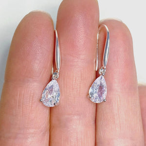 Teardrop Crystal Earrings: Sterling Silver Hooks, CZ Diamond Simulation